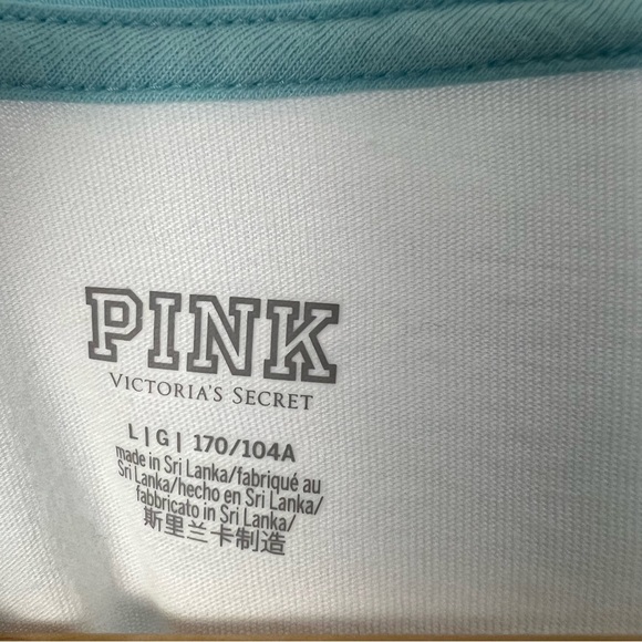 Victorias Secret Pink Large T- Shirt Cotton Love Pink Campus White & Blue - Picture 9 of 10